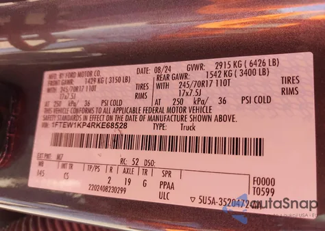 2024 Ford F-150 Xl from USA, damaged, VIN 1FTEW1KP4RKE68528